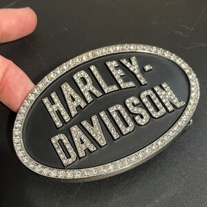 Harley-Davidson Rhinestone Black and Silver Oval Belt Buckle. 
Very Pretty!
